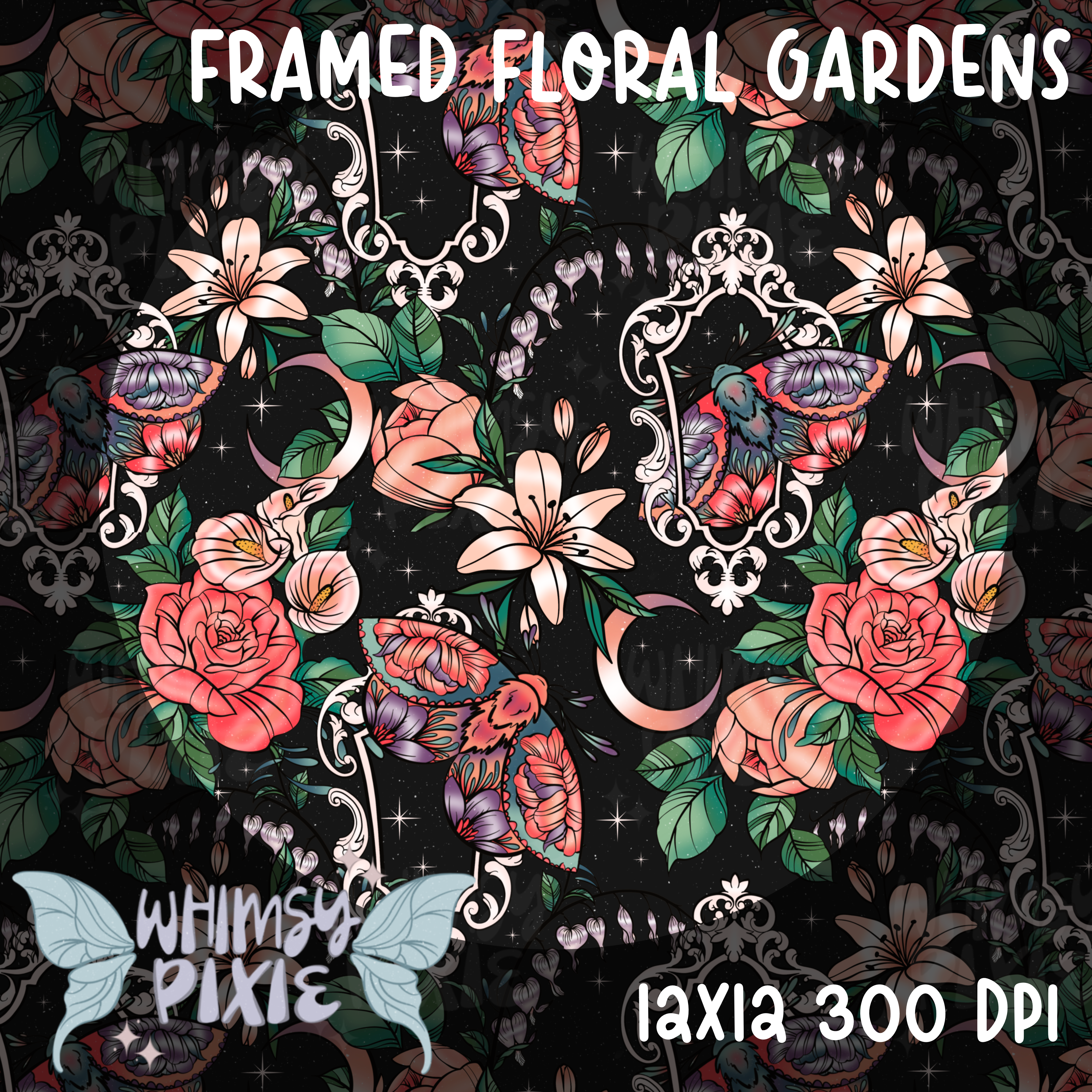 Framed Floral Gardens Charcoal