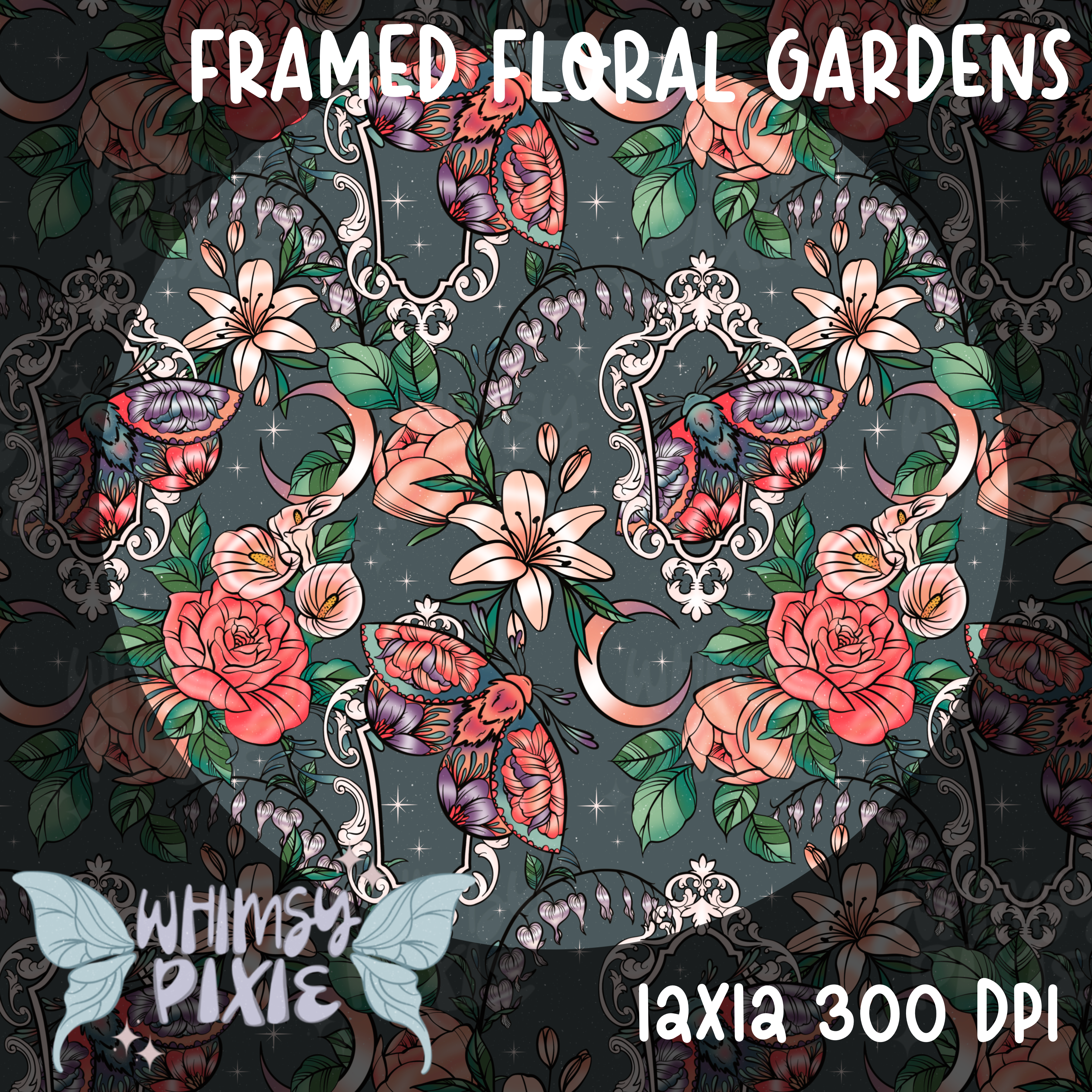 Framed Floral Gardens Dusty Blue